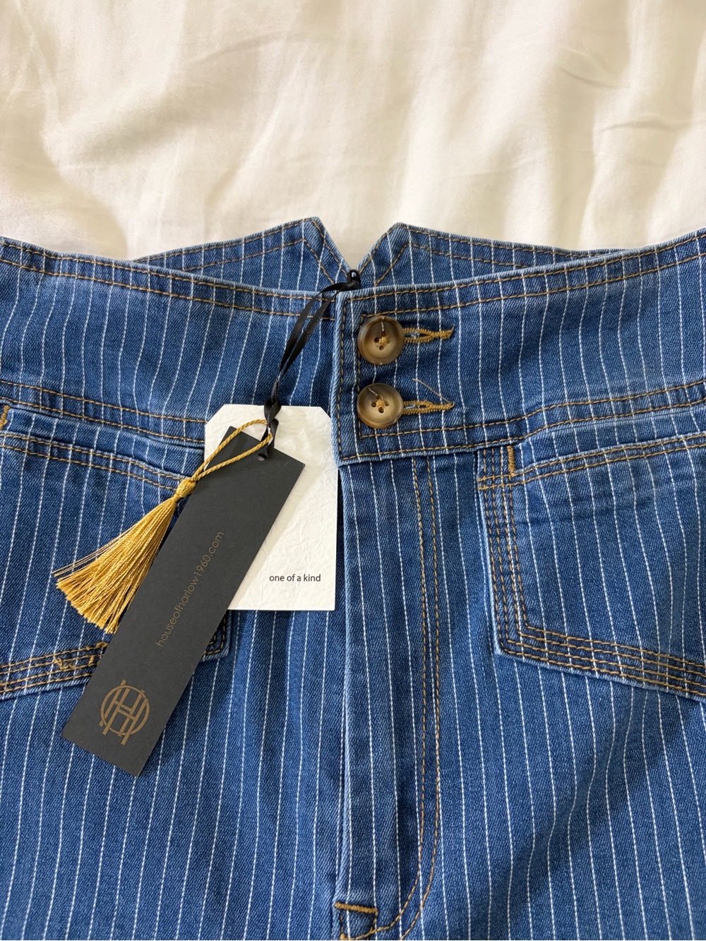 NWT House of Harlow 1960 Pinstripe Denim Vest Wide Leg Jeans Matching Set Size 6 - Picture 12 of 15